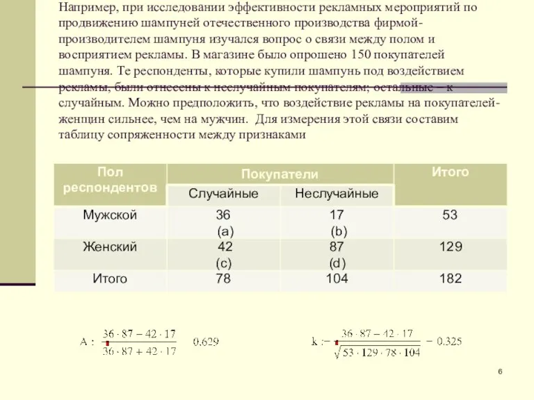 Например, при исследовании эффективности рекламных мероприятий по продвижению шампуней отечественного