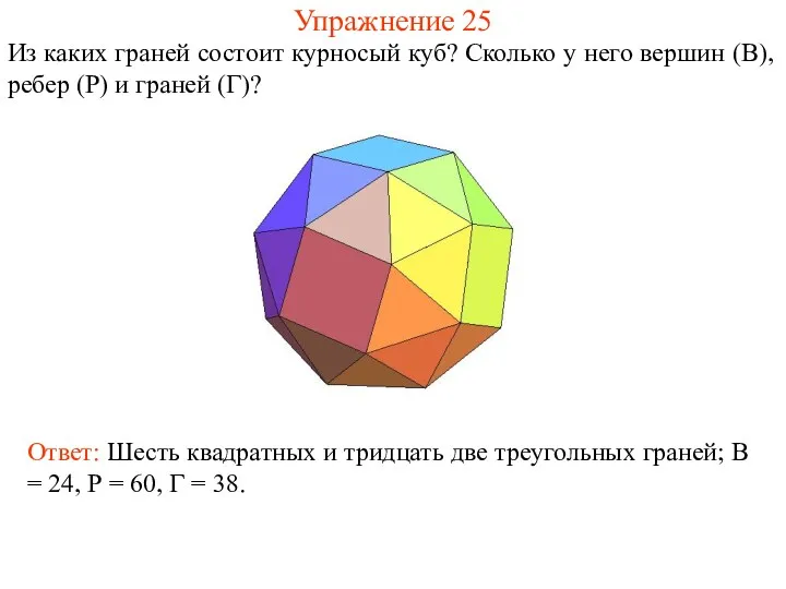 Упражнение 25 Из каких граней состоит курносый куб? Сколько у