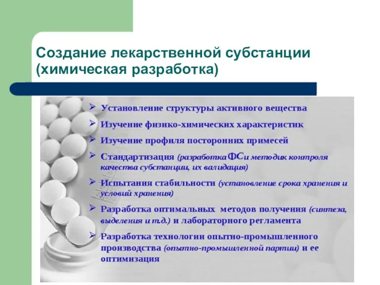 Создание лекарственной субстанции (химическая разработка)