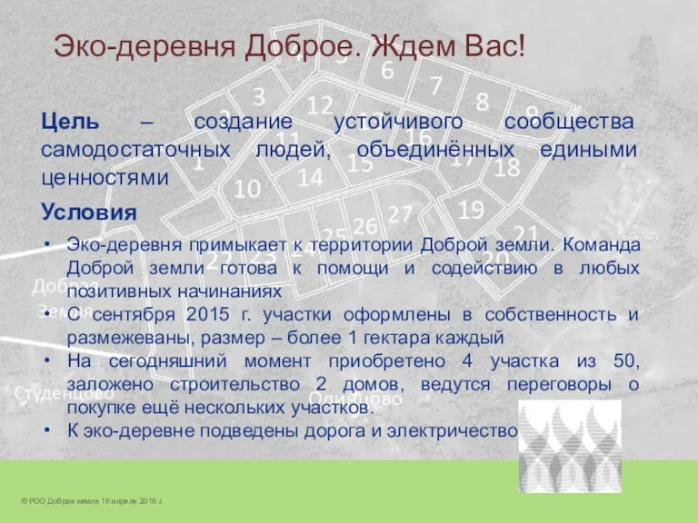 Эко-деревня Доброе. Ждем Вас! Цель – создание устойчивого сообщества самодостаточных