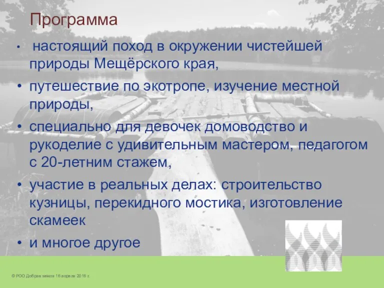 Программа настоящий поход в окружении чистейшей природы Мещёрского края, путешествие