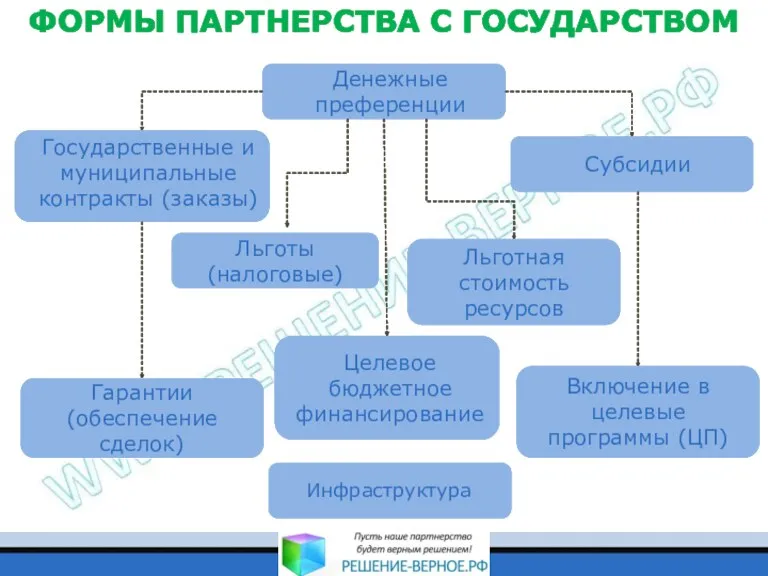 Денежные преференции Государственные и муниципальные контракты (заказы) Субсидии Целевое бюджетное