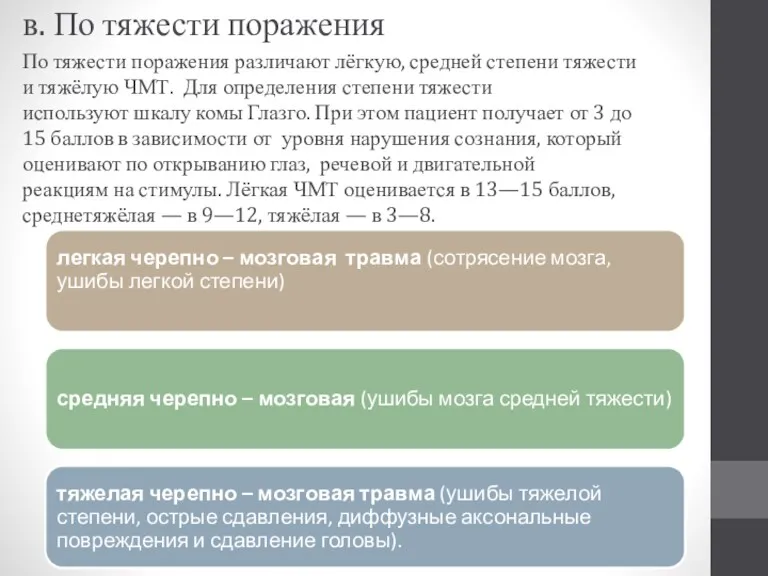 в. По тяжести поражения По тяжести поражения различают лёгкую, средней