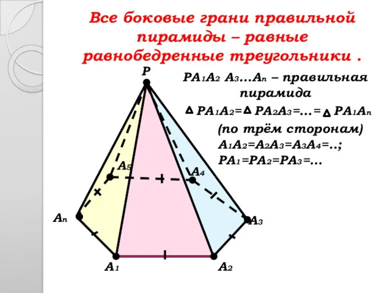 PA2A3=…= PA1A2= Все боковые грани правильной пирамиды – равные равнобедренные