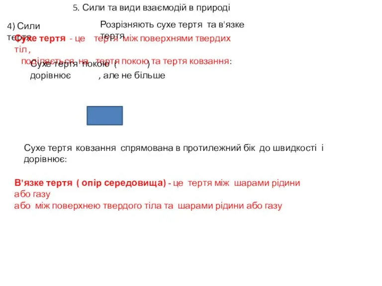 5. Сили та види взаємодій в природі 4) Сили тертя