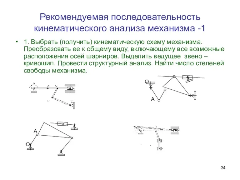 Рекомендуемая последовательность кинематического анализа механизма -1 1. Выбрать (получить) кинематическую схему механизма. Преобразовать