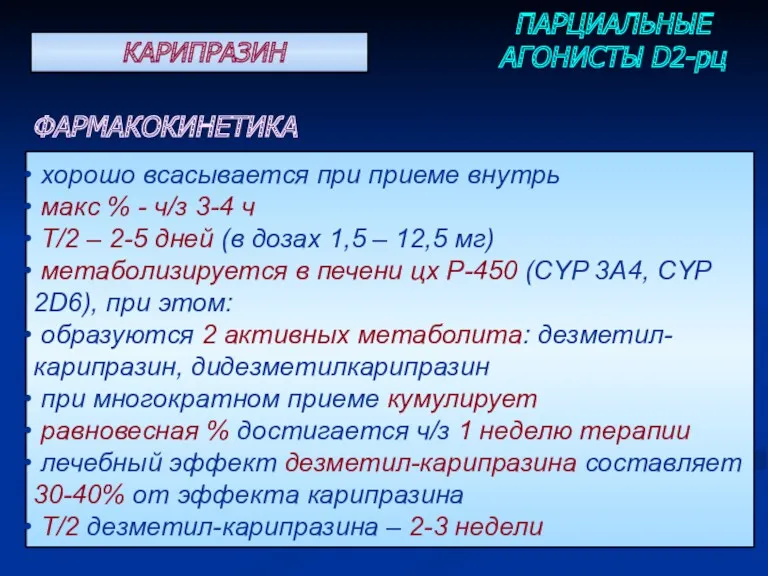 ПАРЦИАЛЬНЫЕ АГОНИСТЫ D2-рц КАРИПРАЗИН