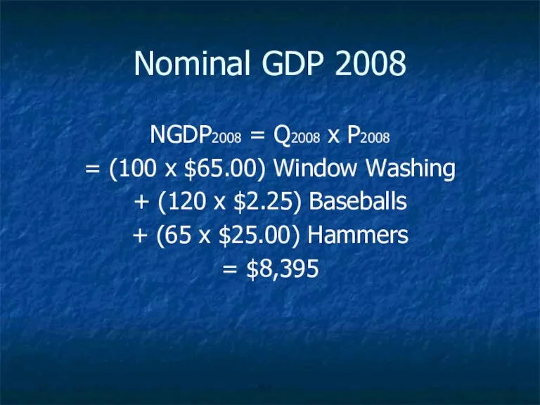 Nominal GDP 2008 NGDP2008 = Q2008 x P2008 = (100