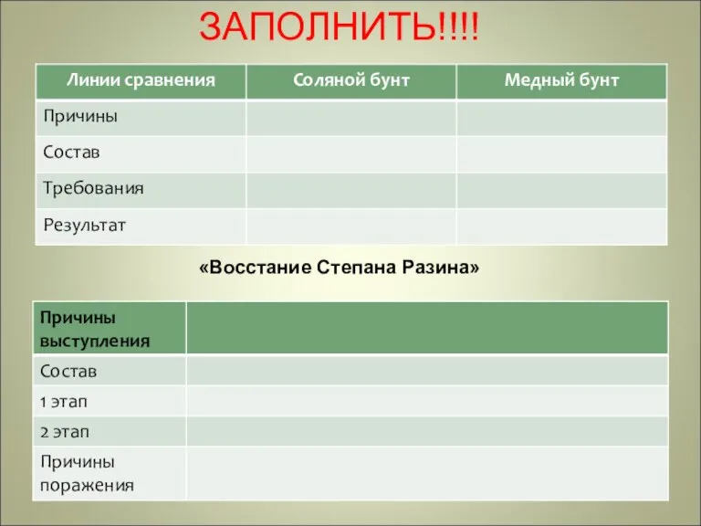 «Восстание Степана Разина» ЗАПОЛНИТЬ!!!!