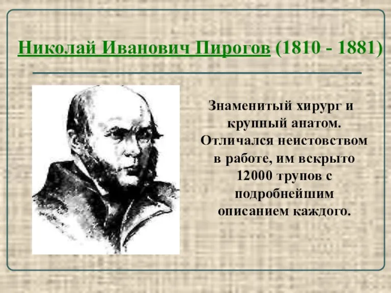 Николай Иванович Пирогов (1810 - 1881) Знаменитый хирург и крупный