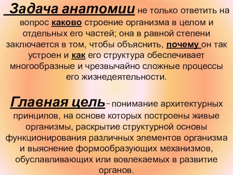 Задача анатомии не только ответить на вопрос каково строение организма