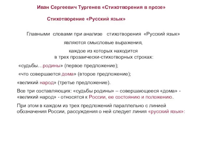 Иван Сергеевич Тургенев «Стихотворения в прозе» Стихотворение «Русский язык» Главными