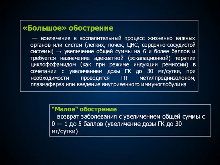 «Большое» обострение — вовлечение в воспалительный процесс жизненно важных органов