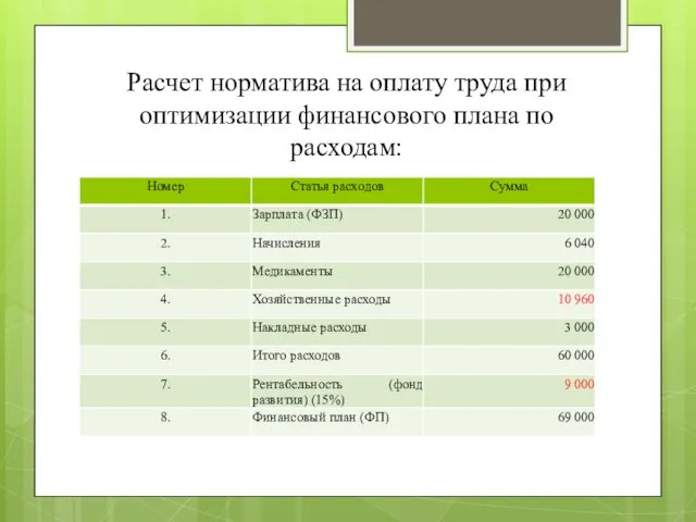 Расчет норматива на оплату труда при оптимизации финансового плана по расходам: