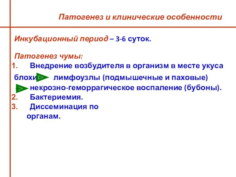 Патогенез и клинические особенности Инкубационный период – 3-6 суток. Патогенез