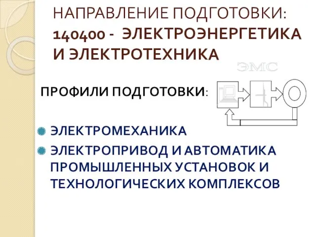 НАПРАВЛЕНИЕ ПОДГОТОВКИ: 140400 - ЭЛЕКТРОЭНЕРГЕТИКА И ЭЛЕКТРОТЕХНИКА ПРОФИЛИ ПОДГОТОВКИ: ЭЛЕКТРОМЕХАНИКА