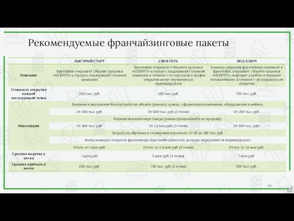 Рекомендуемые франчайзинговые пакеты