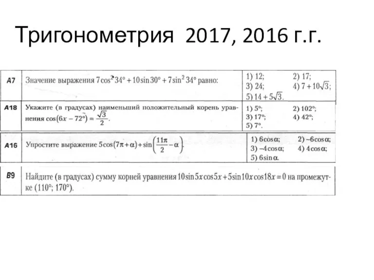 Тригонометрия 2017, 2016 г.г.