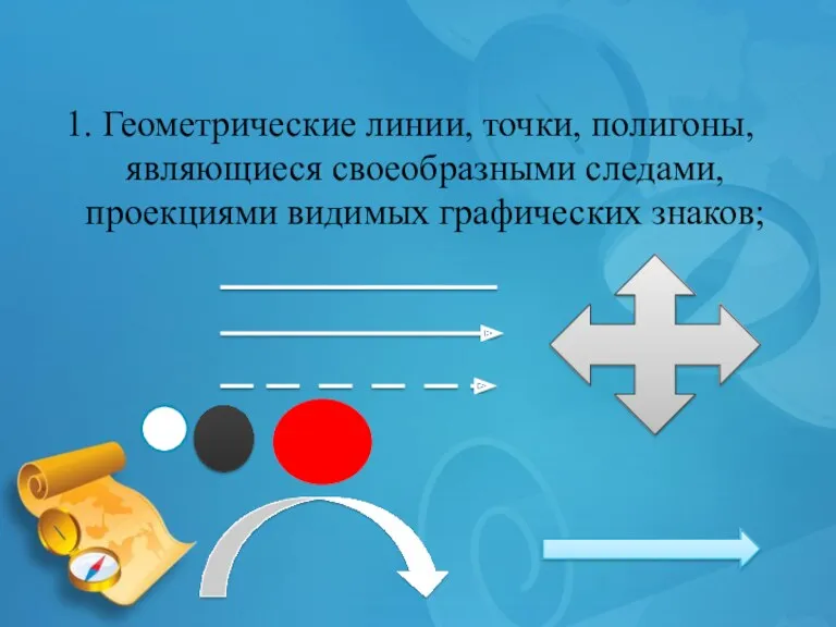 1. Геометрические линии, точки, полигоны, являющиеся своеобразными следами, проекциями видимых графических знаков;