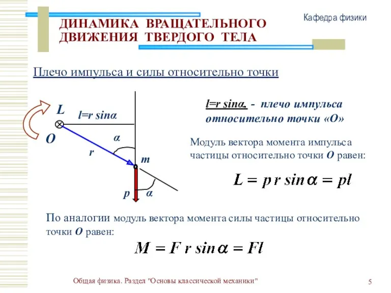 Общая физика. Раздел "Основы классической механики" Кафедра физики ДИНАМИКА ВРАЩАТЕЛЬНОГО