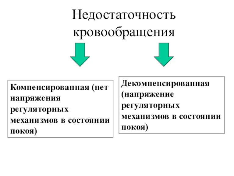 Недостаточность кровообращения Компенсированная (нет напряжения регуляторных механизмов в состоянии покоя)