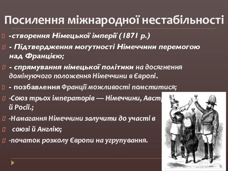 Посилення міжнародної нестабільності -створення Німецької імперії (1871 р.) - Підтвердження