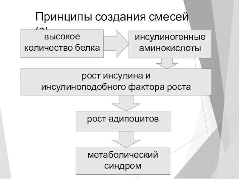 Принципы создания смесей (2) высокое количество белка инсулиногенные аминокислоты рост