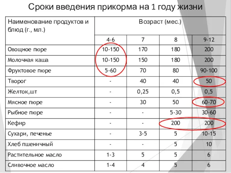 Сроки введения прикорма на 1 году жизни