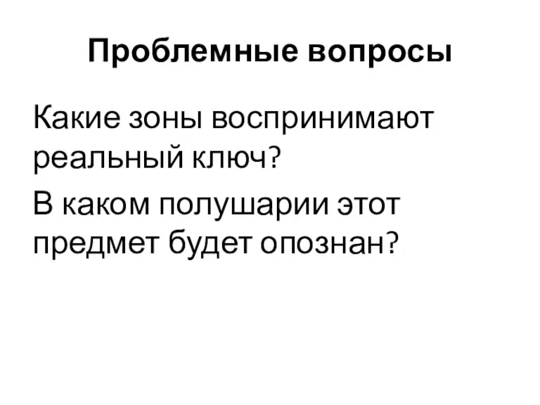 Проблемные вопросы Какие зоны воспринимают реальный ключ? В каком полушарии этот предмет будет опознан?