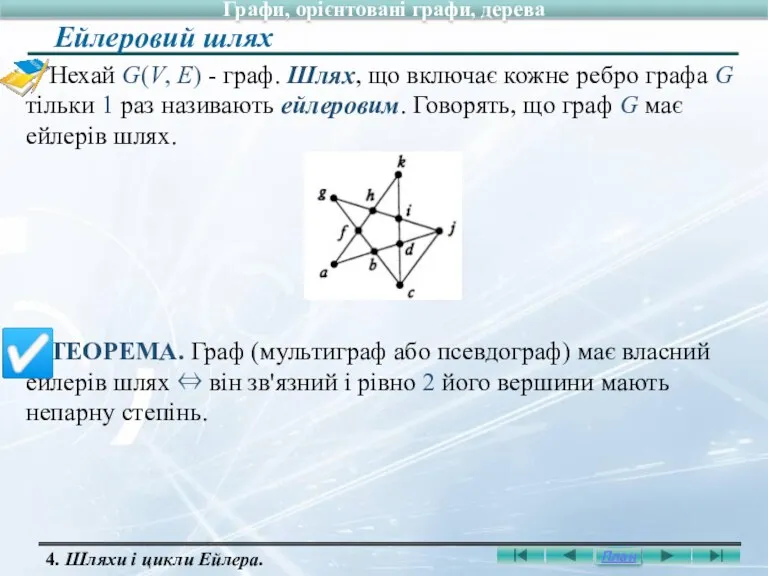 Нехай G(V, E) - граф. Шлях, що включає кожне ребро