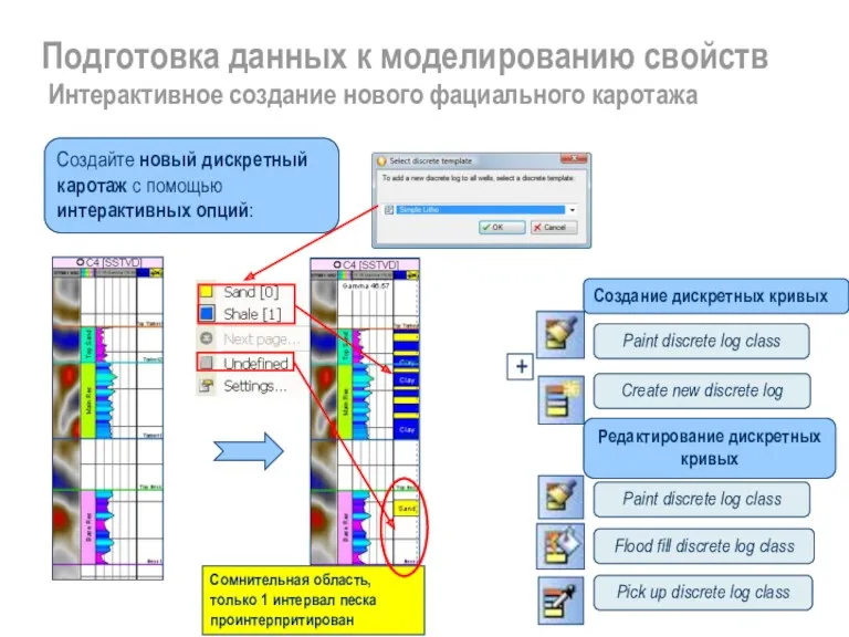 Подготовка данных к моделированию свойств Интерактивное создание нового фациального каротажа