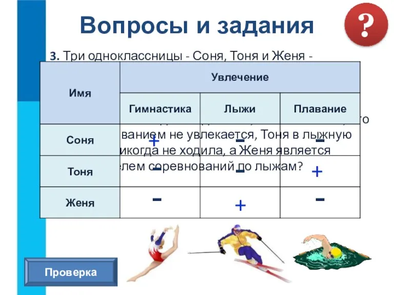 Вопросы и задания 3. Три одноклассницы - Соня, Тоня и