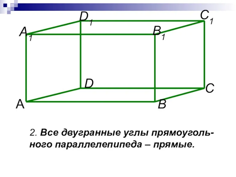 2. Все двугранные углы прямоуголь- ного параллелепипеда – прямые.