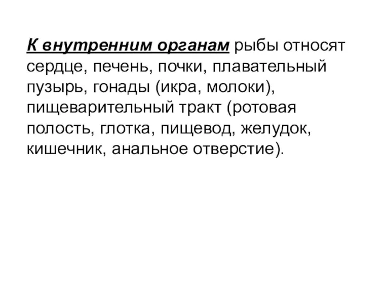 К внутренним органам рыбы относят сердце, печень, почки, плавательный пузырь,