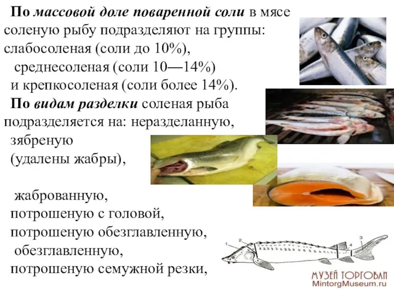 По массовой доле поваренной соли в мясе соленую рыбу подразделяют