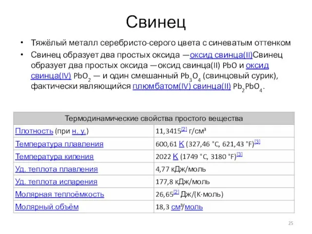 Тяжёлый металл серебристо-серого цвета с синеватым оттенком Свинец образует два