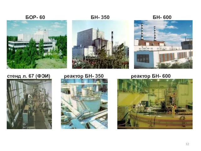 БОР- 60 БН- 350 БН- 600 стенд л. 67 (ФЭИ) реактор БН- 350 реактор БН- 600