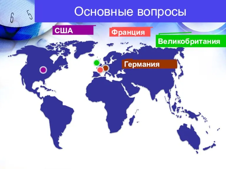 Франция Основные вопросы США Великобритания Германия