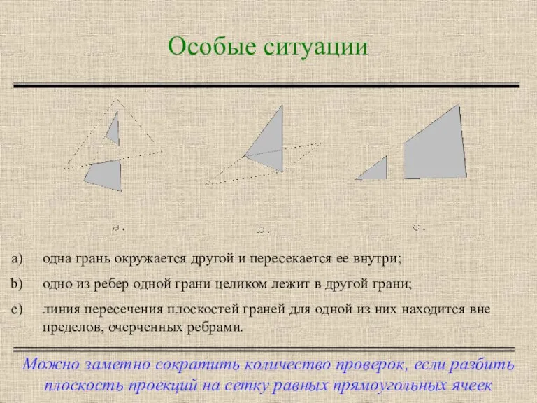 Особые ситуации Можно заметно сократить количество проверок, если разбить плоскость