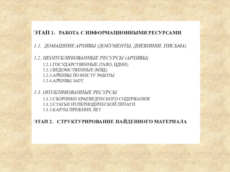 ЭТАП 1. РАБОТА С ИНФОРМАЦИОННЫМИ РЕСУРСАМИ 1.1. ДОМАШНИЕ АРХИВЫ (ДОКУМЕНТЫ,