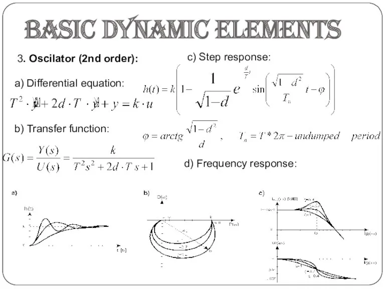 Basic dynamic elements 3. Oscilator (2nd order): a) Differential equation: