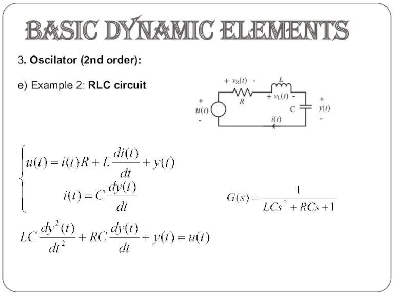 Basic dynamic elements 3. Oscilator (2nd order): e) Example 2: RLC circuit