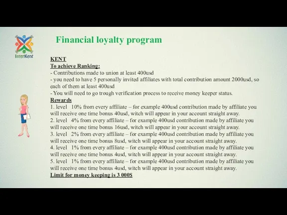 Financial loyalty program KENT To achieve Ranking: - Contributions made