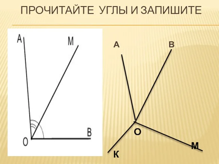 ПРОЧИТАЙТЕ УГЛЫ И ЗАПИШИТЕ О А В М К