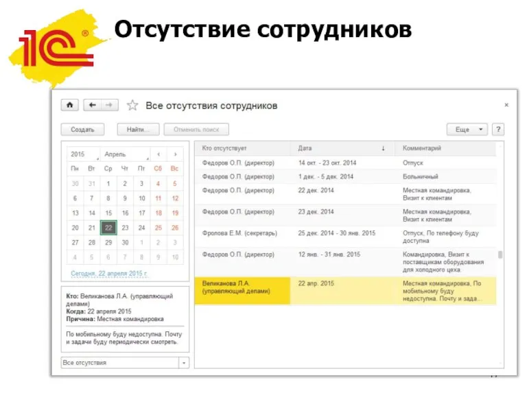 Отсутствие сотрудников