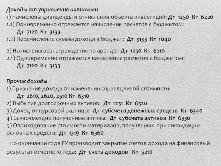 Доходы от управления активами 1) Начислены дивиденды и отчисления объекта