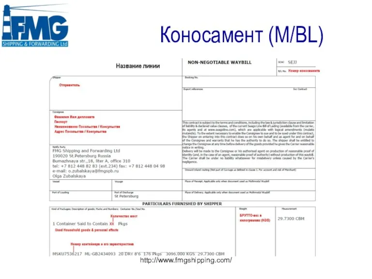 http://www.fmgshipping.com/ Коносамент (M/BL)