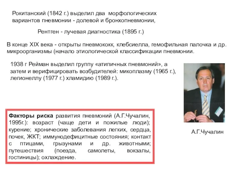 А.Г.Чучалин Рокитанский (1842 г.) выделил два морфологических вариантов пневмонии -