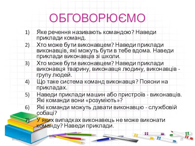 ОБГОВОРЮЄМО Яке речення називають командою? Наведи приклади команд. Хто може