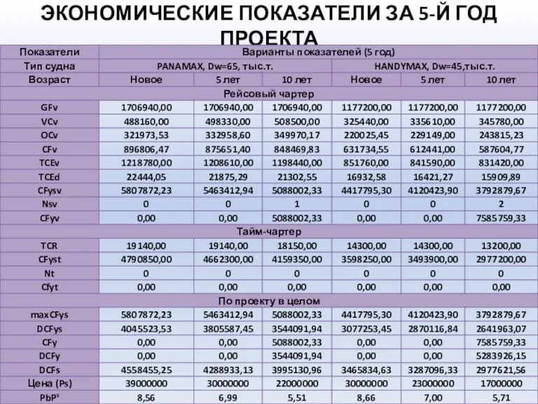 ЭКОНОМИЧЕСКИЕ ПОКАЗАТЕЛИ ЗА 5-Й ГОД ПРОЕКТА